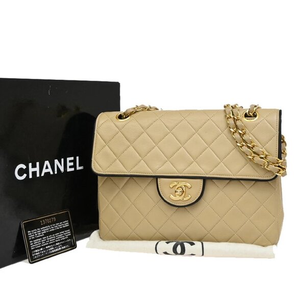 CHANEL CC Logo Matelasse Chain Shoulder Bag Leather Beige GHW Vintage - Picture 1 of 16